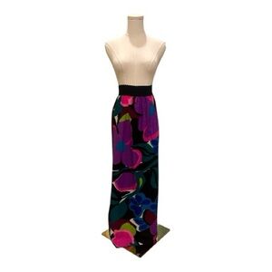 Vintage Floral Maxi Skirt - Black and Pink